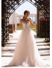 Thin Straps Beaded Ivory Floral Lace Tulle Delicate Wedding Dress